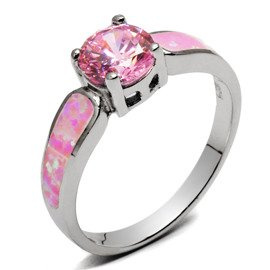 Pierścionek Srebrny z Różowym Opalem i Cyrkonią