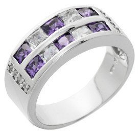 Obrączka Srebrna Białe i Fioletowe Kamienie