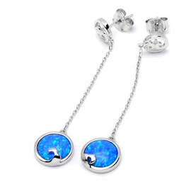 Srebrne Kolczyki na Łańcuszku z Opalem