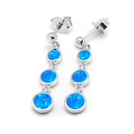 Srebrne Kolczyki Kółka z Niebieskim Opalem