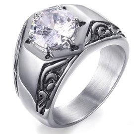 Sygnet z Białym Kamieniem Stal Szlachetna