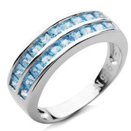 Srebrna Obrączka Wysadzana Błękitnymi Cyrkoniami
