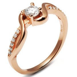 Pierścionek Srebrny Różowo Złoty z Cyrkoniami