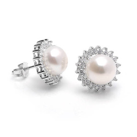 Srebrne Kolczyki z Perłą i Cyrkoniami