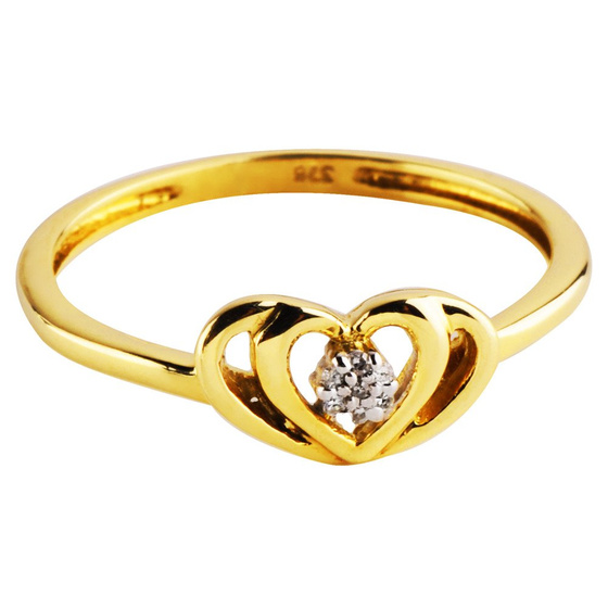 Pierścionek Złoty z Sercem i Brylantami