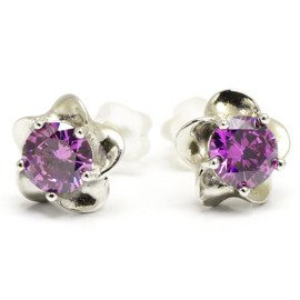 Srebrne Kolczyki z Fioletową Cyrkonią