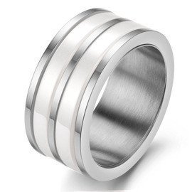 Szeroka Obrączka Biała Ceramika i Stal Szlachetna