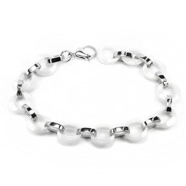 Bransoletka ze Stali Szlachetnej z Białą Ceramiką