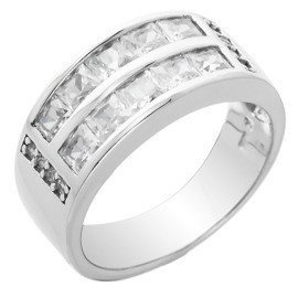 Szeroka Srebrna Obrączka z Diamentowymi Cyrkoniami