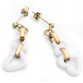 Kolczyki Serca Biała Ceramika i Stal Szlachetna