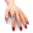 Srebrny Pierścionek Listki z Niebieskim Opalem