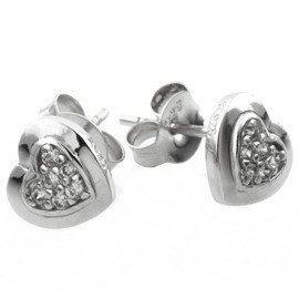 Srebrne Kolczyki Serca z Białymi Cyrkoniami