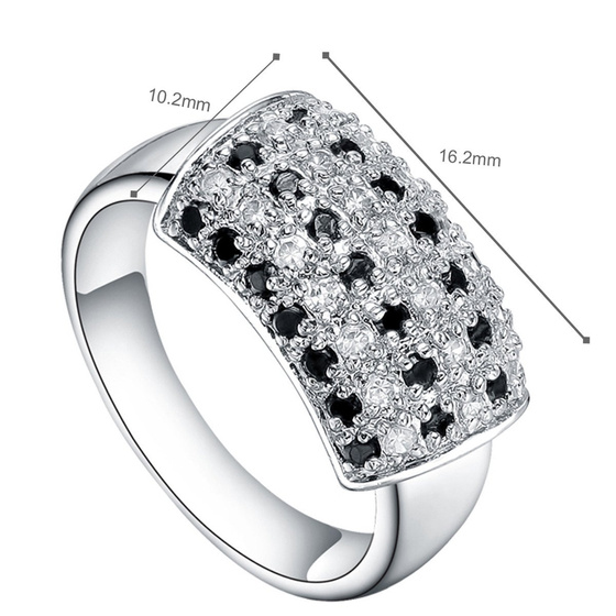 Srebrny Pierścionek Biało Czarne Kamienie