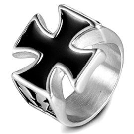 Obrączka ze Stali Szlachetnej z Czarnym Krzyżem