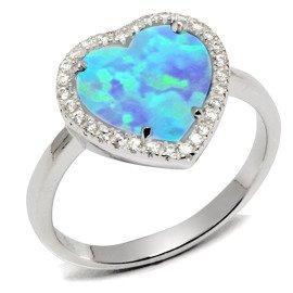 Srebrny Pierścionek Serce z Opalem i Cyrkoniami