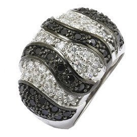 Szeroki Pierścionek Srebrny Kolekcja Biało Czarna