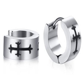 Kolczyki ze Stali Szlachetnej Czarne Motyw Krzyża