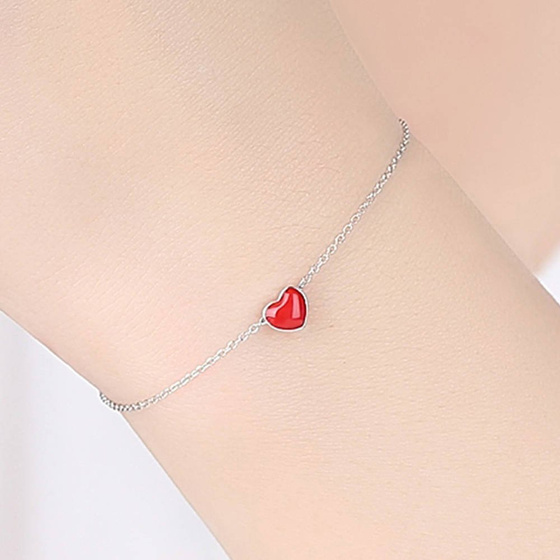 Bransoletka Srebrna Czerwone Serduszko