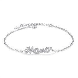 Bransoletka Srebrna Napis MAMA z Cyrkoniami