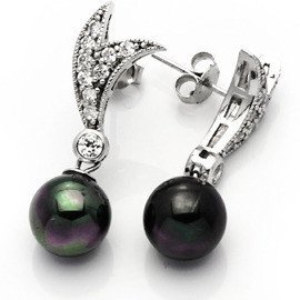 Kolczyki Srebrne Ozdobione Czarnymi Perłami