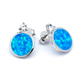 Srebrne Kolczyki z Niebieskim Opalem i Cyrkoniami
