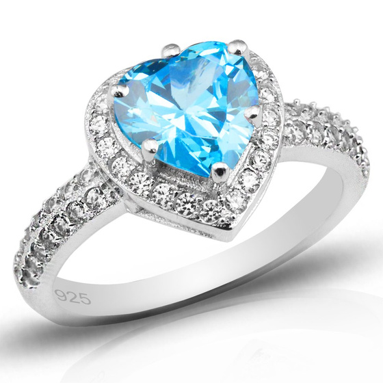 Pierścionek Srebrny z Błękitnym Sercem