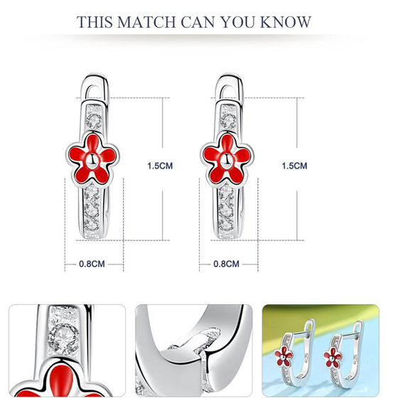 Srebrne Kolczyki z Czerwonymi Kwiatkami