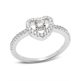 Pierścionek Srebrny Serce Wysadzane Cyrkoniami