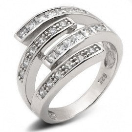 Szeroka Srebrna Obrączka z Białymi Cyrkoniami