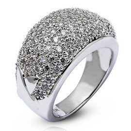 Szeroki Pierścionek Srebrny z Białymi Cyrkoniami