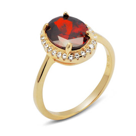 Srebrny Pieścionek Pozłacany z Czerwonym Kamieniem