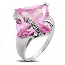 Pierścionek Srebrny z Dużym Różowym Kamieniem