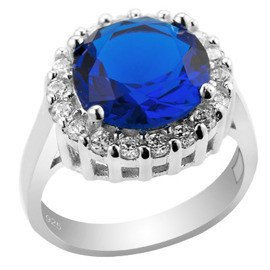 Pierścionek Srebrny Okrągłą Szafirową Cyrkonią