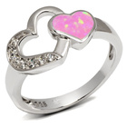 Srebrny Pierścionek Dwa Serca z Opalem i Cyrkonie