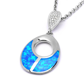 Srebrna Zawieszka z Niebieskim Opalem i Cyrkoniami