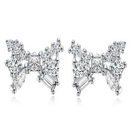 Srebrne Kolczyki Kokardy z Białymi Cyrkoniami