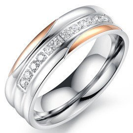 Szeroka Obrączka ze Złotymi Ozdobami i Cyrkoniami