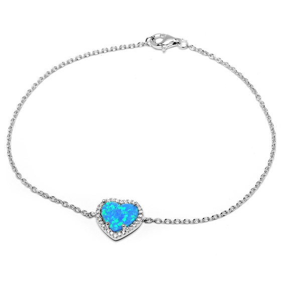 Srebrna Bransoletka Serce z Niebieskim Opalem