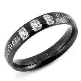 Obrączka Czarna z Cyrkoniami Stal Szlachetna
