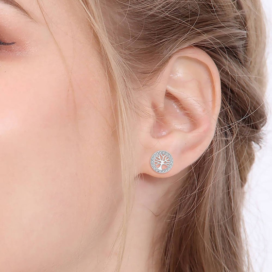 Srebrne Kolczyki Koła z Drzewkiem Szczęścia