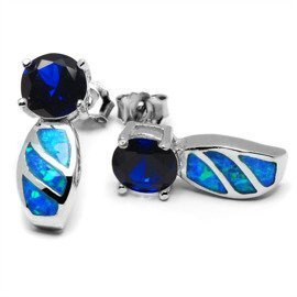 Srebrne Kolczyki z Opalem Wysadzane Cyrkoniami