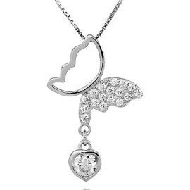 Zawieszka Srebrna Motylek z Białym Sercem