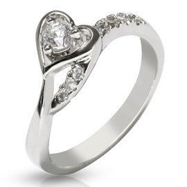 Pierścionek Srebrny Serce z Brylantową Cyrkonią