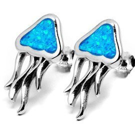 Srebrne Kolczyki Ozdobione Niebieskim Opalem