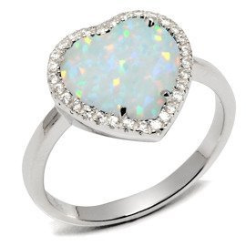 Srebrny Pierścionek Serce z Opalem i Cyrkoniami