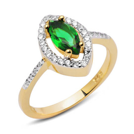 Srebrny Pieścionek Pozłacany Szmaragdowy Kamień
