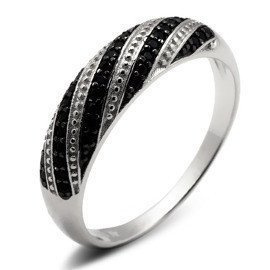 Pierścionek Srebrny z Czarnymi Mikro Cyrkoniami