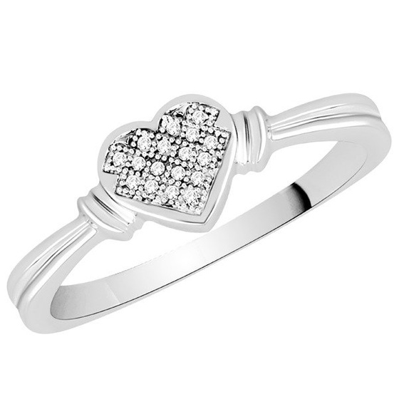 Pierścionek z Białego Złota z Brylantami Serduszko