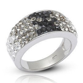 Srebrna Obrączka z Białymi i Czarnymi Kryształkami