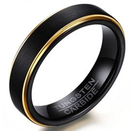 Czarna Obrączka z Wolframu ze Złotymi Paskami